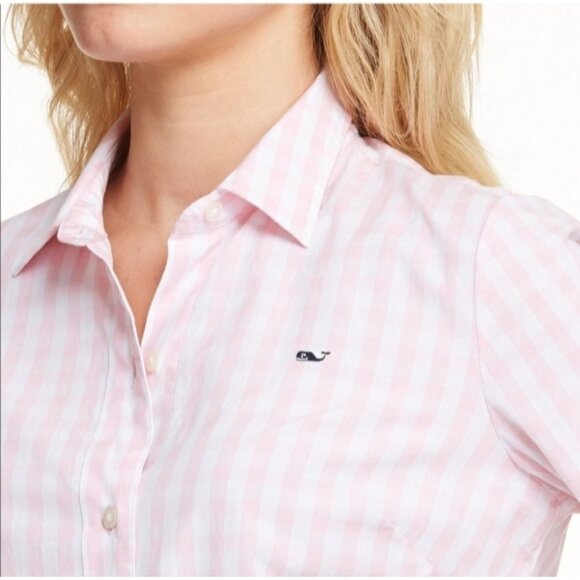 Vineyard Vines Womens Pink Gingham Button Down Shirt Size 12 Long Sleeve Classic - Picture 4 of 12